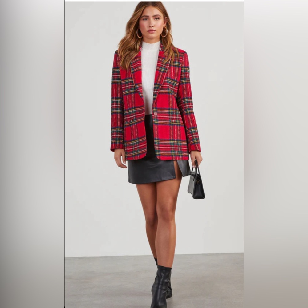 English Factory Red Plaid Blazer - Picture 4 of 10